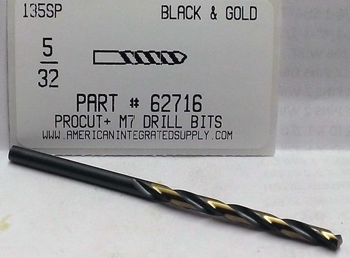 5/32 M7 HSS 135° SPLIT POINT BLACK & GOLD JOBBER DRILL BIT