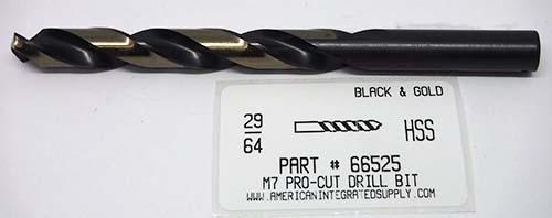 29/64 M7 HSS 135° SPLIT POINT BLACK & GOLD JOBBER DRILL BIT