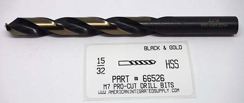 15/32 M7 HSS 135° SPLIT POINT BLACK & GOLD JOBBER DRILL BIT