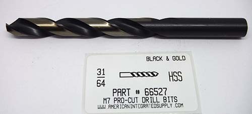 31/64 M7 HSS 135° SPLIT POINT BLACK & GOLD JOBBER DRILL BIT