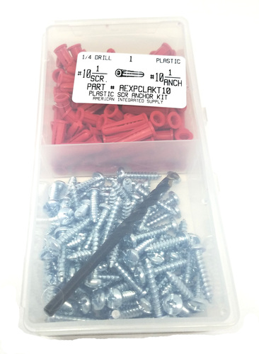 CONICAL PLASTIC ANCHOR KIT #10 PAN PHILLIPS SCREW 1/4 HOLE