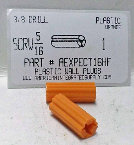 5/16 SCREW 1" ORANGE FLUTED PLASTIC ANCHOR 3/8 HOLE