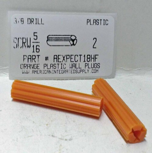 5/16 SCREW 2" ORANGE FLUTED PLASTIC ANCHOR 3/8 HOLE