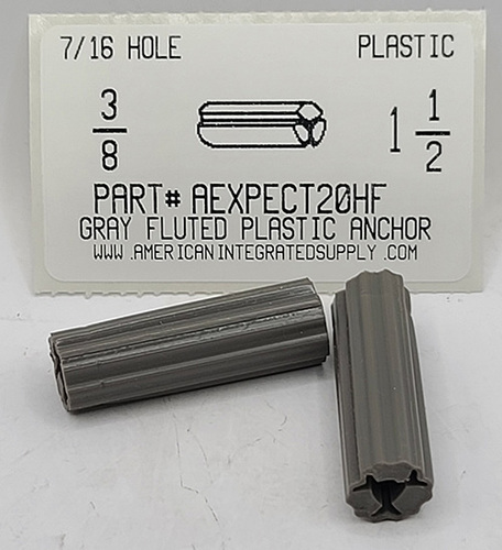 3/8 SCREW 1-1/2 GRAY FLUTED PLASTIC ANCHOR 7/16 HOLE