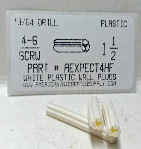 4-5-6 SCREW 1 1/2 WHITE FLUTED PLASTIC ANCHOR 3/16 HOLE