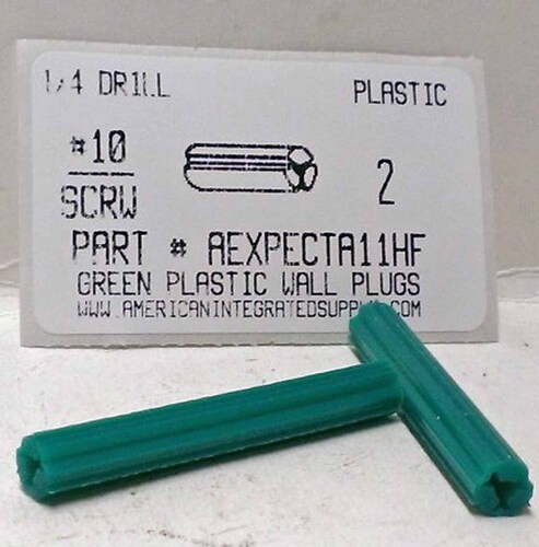 #10 SCREW 2" GREEN FLUTED PLASTIC ANCHOR 1/4 HOLE