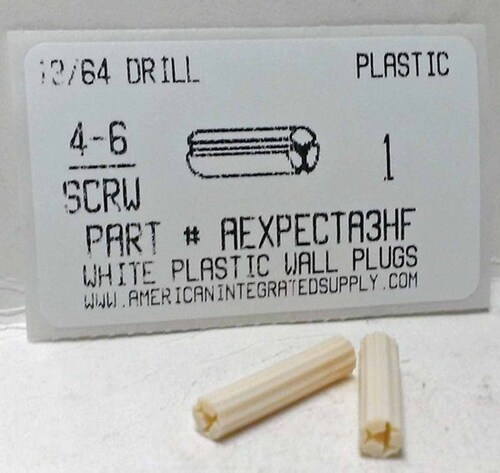 4-5-6 SCREW 1"  WHITE FLUTED PLASTIC ANCHOR 3/16 HOLE