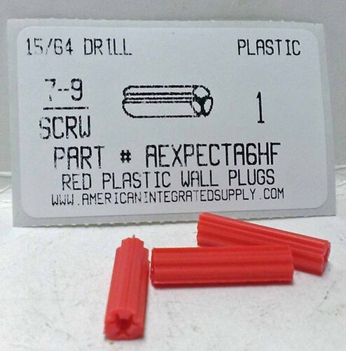 7-8-9 SCREW 1" RED FLUTED PLASTIC ANCHOR 6MM HOLE