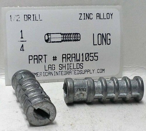 1/4"X1-1/2  LAG SHIELD LONG ZINC ALLOY 1/2" DRILL