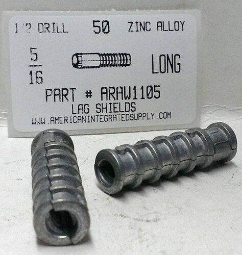 5/16"X1-3/4 LAG SHIELD LONG ZINC ALLOY 1/2" DRILL