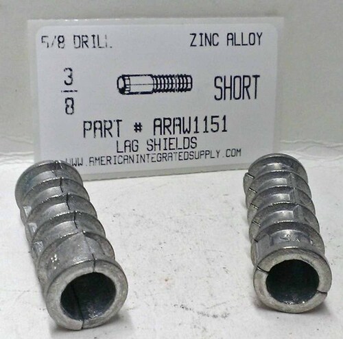 3/8"X1-3/4 LAG SHIELD SHORT ZINC ALLOY 5/8" DRILL