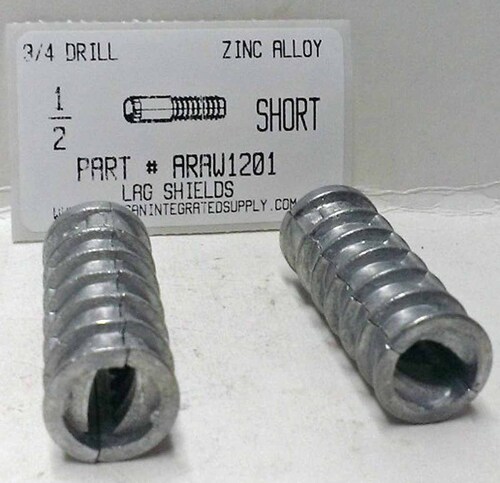 1/2"X2 LAG SHIELD SHORT ZINC ALLOY 3/4" DRILL