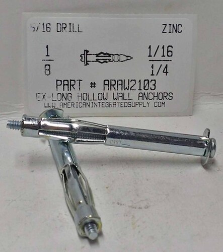 1/8 EXTRA LONG HOLLOW WALL ANCHOR 5/16 DRILL 1-1/4 TO 1-1/2 GRIP RANGE