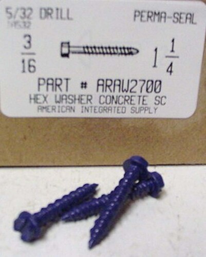 3/16X1-1/4 HEX HEAD CONCRETE SCREW USE 5/32 MASONRY DRILL