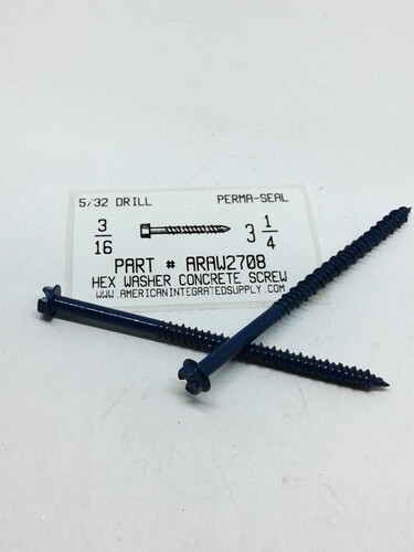 3/16X3-1/4 HEX HEAD CONCRETE SCREW USE 5/32 MASONRY DRILL