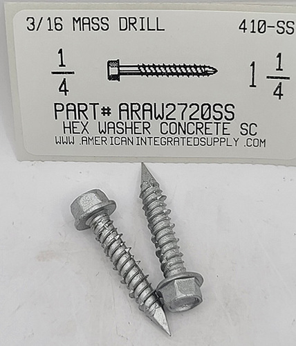 1/4X1-1/4 HEX HEAD CONCRETE SCREW 410 STAINLESS STEEL USE 3/16 MASORY D