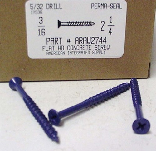 3/16X2-1/4 FLAT PHILLIPS HEAD CONCRETE SCREW USE 5/32 MASONRY DRILL