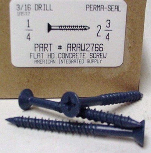 1/4X2-3/4 FLAT PHILLIPS HEAD CONCRETE SCREW USE 3/16 MASONRY DRILL