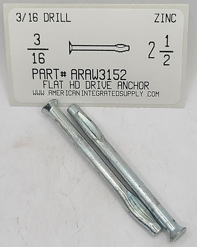 3/16X2-1/2 FLAT HEAD SPLIT DRIVE ANCHOR STEEL ZINC PLATED