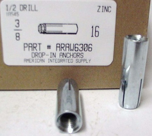 3/8-16 DROP-IN ANCHOR STEEL ZINC PLATED USE 1/2 DRILL 5/8 THREAD DEPTH