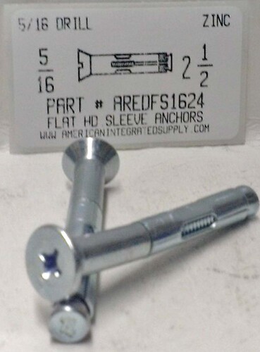 5/16X2-1/2 FLAT PHILLIPS SLEEVE ANCHOR ZINC USE 5/16 DRILL