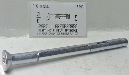 3/8X5 FLAT HEAD SLEEVE ANCHOR ZINC PLATED USE 3/8 DRILL