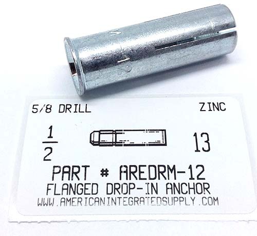 1/2-13 LIPPED DROP-IN ANCHOR STEEL ZINC PLATED 5/8 DRILL