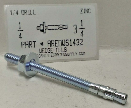 1/4X3-1/4 WEDGE ANCHOR STEEL ZINC PLATED USE 1/4 DRILL