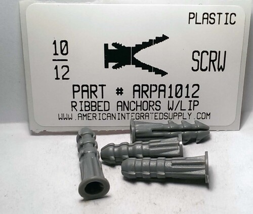 10-12 RIBBED PLASTIC ANCHOR WITH LIP USE 1/4" DRILL