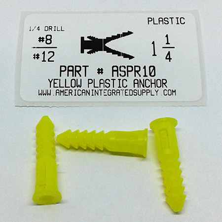 10-12X1-1/4 YELLOW PLASTIC ANCHOR 1/4 DRILL