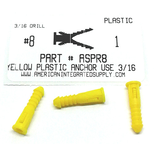 8-10X1 YELLOW PLASTIC ANCHOR USE 3/16 DRILL