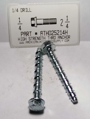 1/4X2-1/4 HEAD MINI THREADED ANCHOR ZINC USE 1/4" DRILL