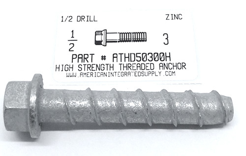 1/2X3" HIGH STRENGTH THREADED ANCHOR ZINC USE 1/2 DRILL