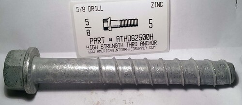 5/8X5" HIGH STRENGTH THREADED ANCHOR ZINC USE 5/8 DRILL