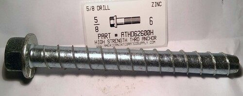 5/8X6" HIGH STRENGTH THREADED ANCHOR ZINC USE 5/8 DRILL