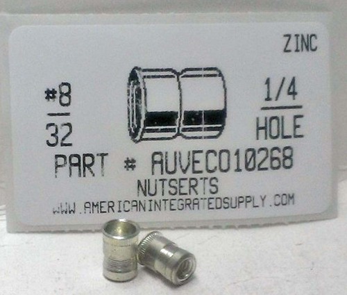 8-32 NUTSERT INSERT 1/4 HOLE STEEL TIN PLATED GRIP RANGE 0.030" MIN