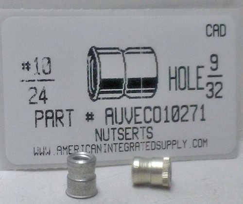 10-24 NUTSERT INSERT 9/32 HOLE STEEL TIN PLATED GRIP RANGE 0.030" MIN