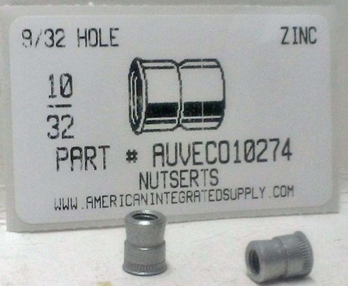 10-32 NUTSERT INSERT 9/32 HOLE STEEL TIN PLATED GRIP RANGE 0.030" MIN