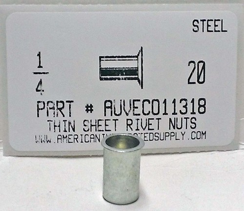 1/4-20 THIN SHEET NUTSERT INSERT GRIP RANGE .030-.165 STEEL 3/8" HOLE