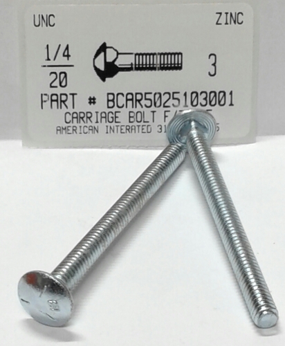 1/4-20X3 CARRIAGE BOLT FULLY THREADED GRADE 5 STEEL ZINC PLATED