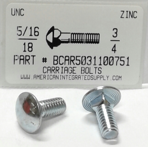 5/16-18X3/4 CARRIAGE BOLT FULLY THREADED GRADE 5 STEEL ZINC PLATED