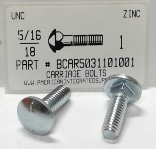 5/16-18X1 CARRIAGE BOLT FULLY THREADED GRADE 5 STEEL ZINC PLATED