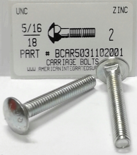 5/16-18X2 CARRIAGE BOLT FULLY THREADED GRADE 5 STEEL ZINC PLATED