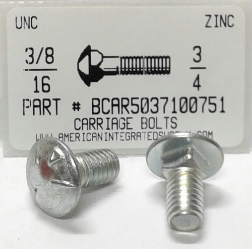 3/8-16X3/4 CARRIAGE BOLT FULLY THREADED GRADE 5 STEEL ZINC PLATED