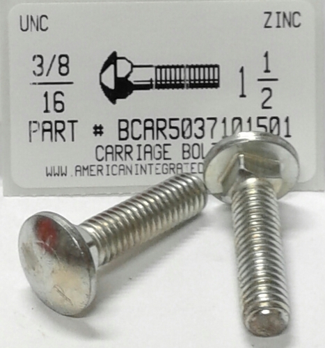 3/8-16X1-1/2 CARRIAGE BOLT FULLY THREADED GRADE 5 STEEL ZINC PLATED