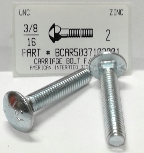 3/8-16X2 CARRIAGE BOLT FULLY THREADED GRADE 5 STEEL ZINC PLATED