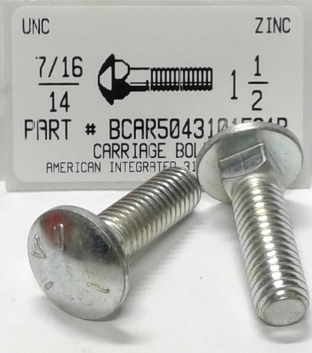 7/16-14X1-1/2 CARRIAGE BOLT FULLY THREADED GRADE 5 STEEL ZINC PLATED