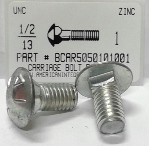 1/2-13X1 CARRIAGE BOLT FULLY THREADED GRADE 5 STEEL ZINC PLATED