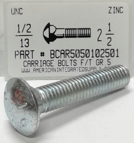 1/2-13X2-1/2 CARRIAGE BOLT FULLY THREADED GRADE 5 STEEL ZINC PLATED