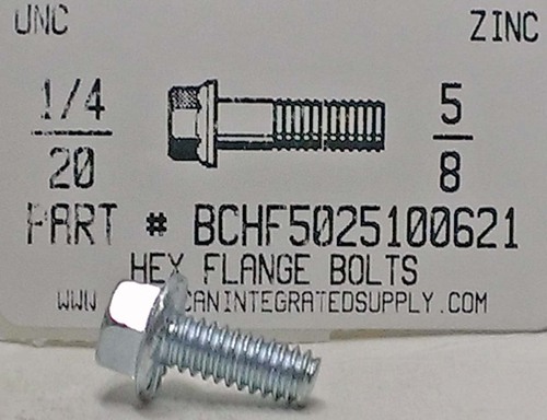 1/4-20X5/8 HEX SERRATED FLANGE BOLT GRADE 5 STEEL ZINC PLATED